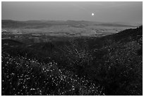 Moonrise from North Chalone Peak. Pinnacles National Park, California, USA. (black and white)