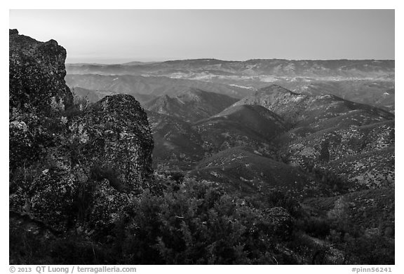 View from North Chalone Peak at dusk. Pinnacles National Park, California, USA.