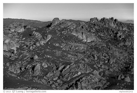 High Peaks from North Chalone Peak under moonlight. Pinnacles National Park (black and white)