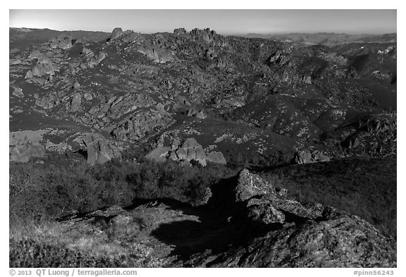 Moonlit view with High Peaks. Pinnacles National Park (black and white)