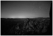 Square Block group of pinnacles at night. Pinnacles National Park ( black and white)