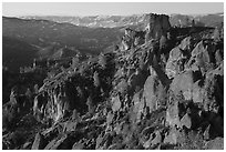 Pinnacles and Square Block Rock at sunset. Pinnacles National Park ( black and white)
