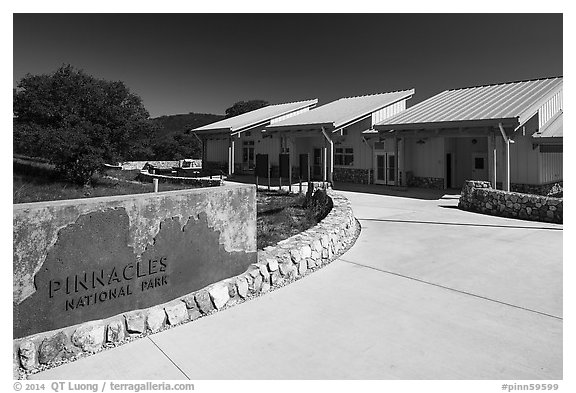 West Pinnacles Visitor Contact Station. Pinnacles National Park (black and white)