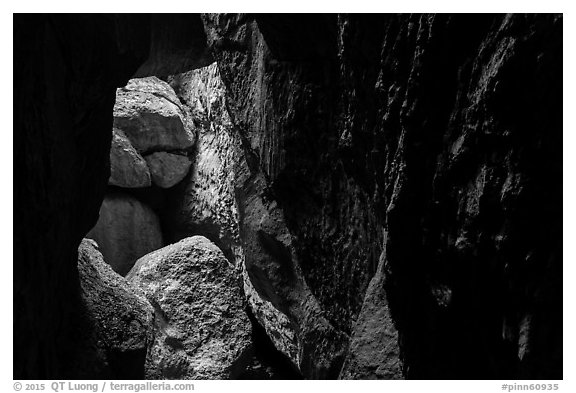 Cave walls and boulders, Bear Gulch Cave. Pinnacles National Park (black and white)