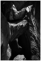 Huge jammed boulders, Lower Bear Gulch Cave. Pinnacles National Park ( black and white)