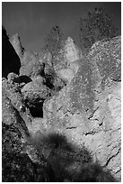 Looking up High Peaks rock spires. Pinnacles National Park ( black and white)