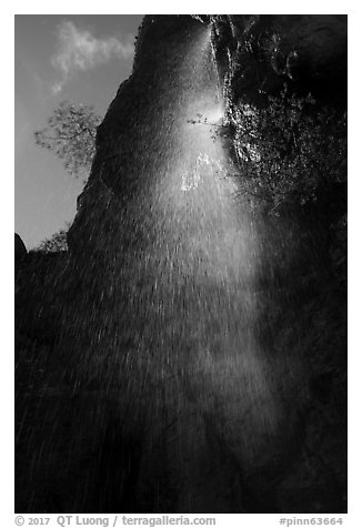 Moses Spring waterfall (fast). Pinnacles National Park (black and white)