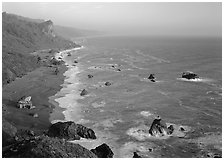 Split Rock from High Bluff overlook, sunset. Redwood National Park ( black and white)