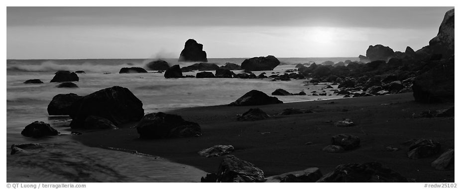 Stream and seastacks at sunset. Redwood National Park (black and white)
