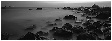 Etheral ocean motion at dusk. Redwood National Park (Panoramic black and white)