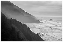 Hills plunge into ocean near Enderts Beach. Redwood National Park ( black and white)