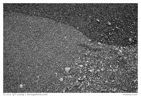 Close-up of sand and pebbles, Enderts Beach. Redwood National Park (black and white)