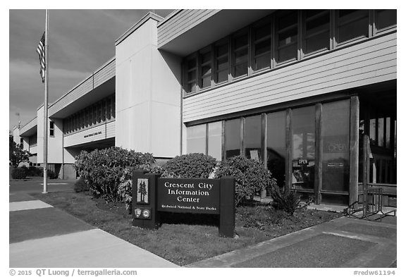 Crescent City Information Center. Redwood National Park (black and white)