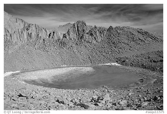 Frozen Iceberg Lake, Inyo National Forest. California, USA (black and white)