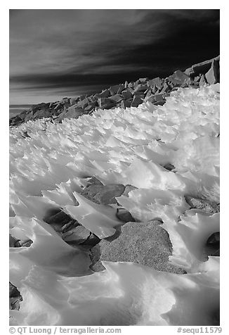 Wind-blown snow near  summit of Mt Whitney. Sequoia National Park (black and white)