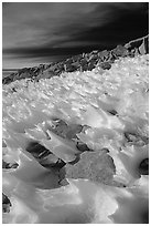 Wind-blown snow near  summit of Mt Whitney. Sequoia National Park, California, USA. (black and white)