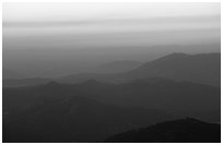 Receding ridge lines of  foothills at sunset. Sequoia National Park, California, USA. (black and white)