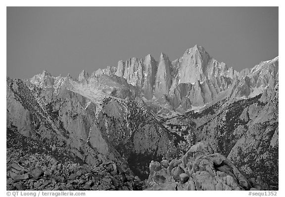 Alabama hills and Mt Whitney, dawn. Sequoia National Park, California, USA.