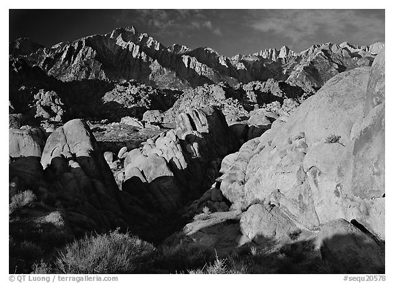 Alabama hills and Sierras, early morning. Sequoia National Park, California, USA.