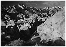 Alabama hills and Sierras, early morning. Sequoia National Park, California, USA. (black and white)