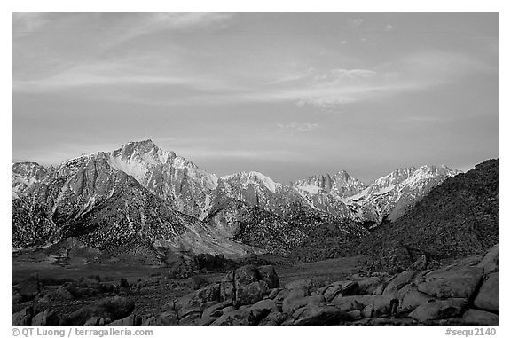 Alabama hills and Sierras, winter sunrise. Sequoia National Park, California, USA.