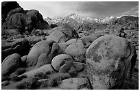 Alabama hills and Sierras, winter morning. Sequoia National Park, California, USA. (black and white)