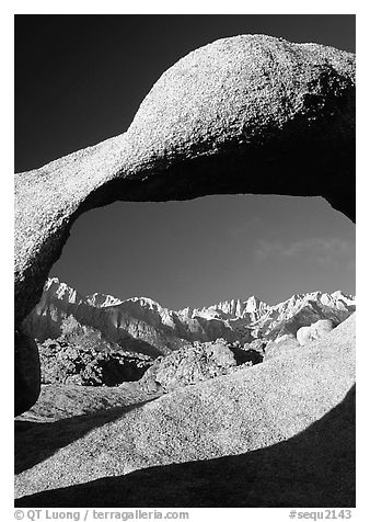 Alabama hills arch II and Sierras, early morning. Sequoia National Park (black and white)