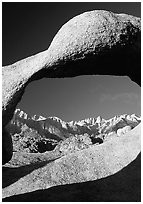 Alabama hills arch II and Sierras, early morning. Sequoia National Park, California, USA. (black and white)