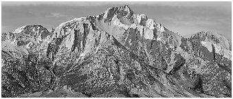 Lone Pine Peak, winter sunrise. Sequoia National Park (Panoramic black and white)