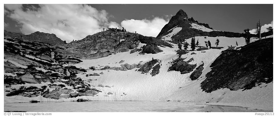 Frozen lake and neves in early summer. Sequoia National Park (black and white)