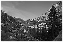 Alpine cirque, Marble Fork of the Kaweah River. Sequoia National Park, California, USA. (black and white)