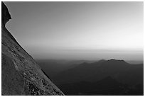 Moro Rock profile and foothills at sunset. Sequoia National Park, California, USA. (black and white)