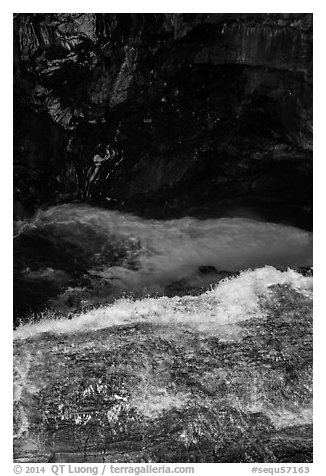 Water dropping into gorge, Marble Fall. Sequoia National Park (black and white)