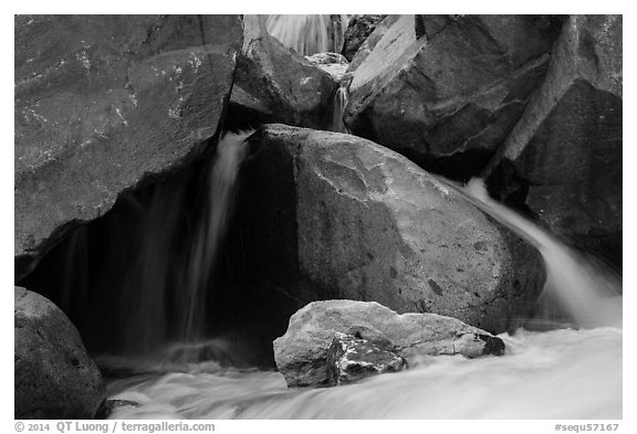 Boulders and cascades, Marble fork of Kaweah River. Sequoia National Park (black and white)