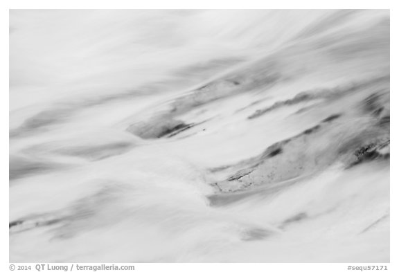 Water flow over white marble rocks. Sequoia National Park (black and white)