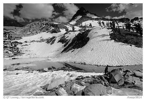 Camping in early summer near Monarch Lake. Sequoia National Park (black and white)