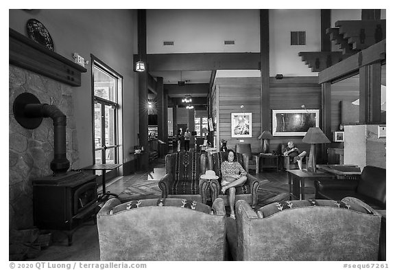 Main lobby, Wuksachi Lodge. Sequoia National Park (black and white)