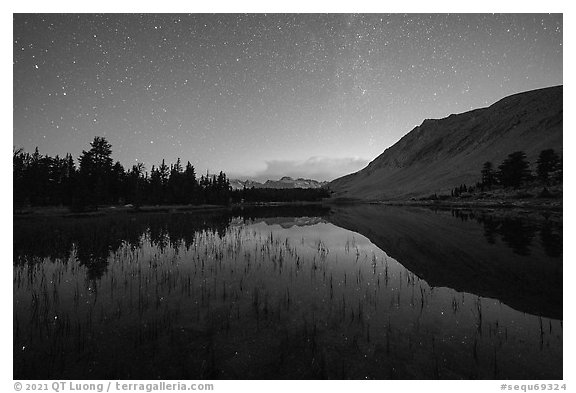 Lake, Diamond Mesa at night. Sequoia National Park (black and white)
