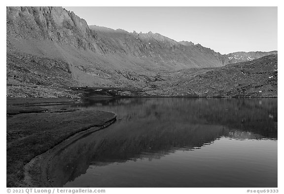 Guitar Lake and Mt Muir at sunset. Sequoia National Park (black and white)