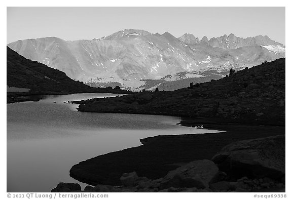 Guitar Lake and Mt Young, early morning. Sequoia National Park (black and white)