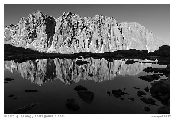 Mt Hitchcock reflected in tarn. Sequoia National Park (black and white)