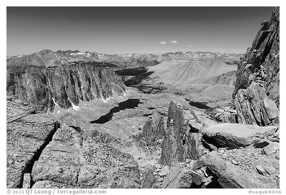 High Sierra View from Mt Whitney Trail Crest. Sequoia National Park (black and white)