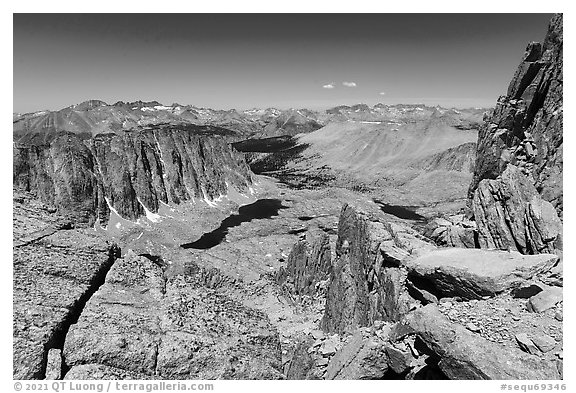 High Sierra View from Mt Whitney Trail Crest. Sequoia National Park (black and white)
