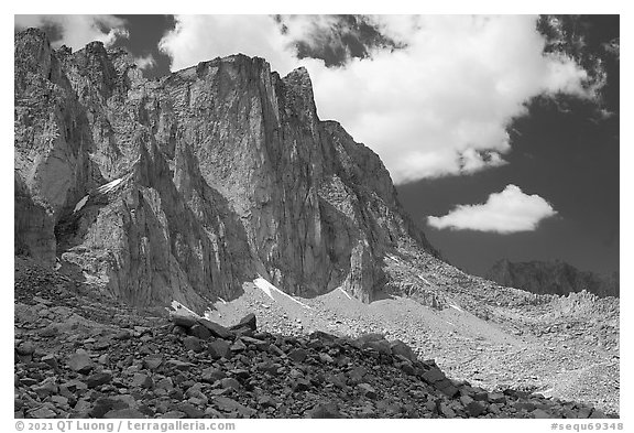 East Face of Keeler Needles and Mt Whitney, afternoon. Sequoia National Park (black and white)
