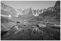 Trail Camp Pond and Keeler Needles, dawn. Sequoia National Park ( black and white)