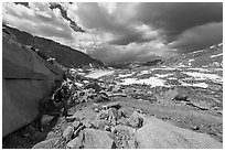 Hiker on John Muir Trail below Forester Pass. Sequoia National Park ( black and white)