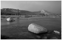 Tuolumne Meadows, Lembert Dome, and rainbow, storm clearing at sunset. Yosemite National Park ( black and white)