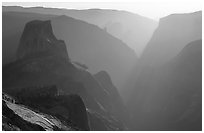 Half-Dome and Yosemite Valley seen from Clouds rest, late afternoon. Yosemite National Park ( black and white)