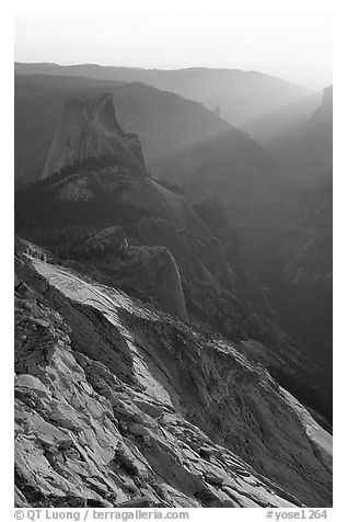 Half-Dome and Yosemite Valley seen from Clouds rest, sunset. Yosemite National Park (black and white)