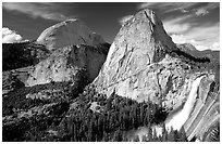 Nevada Falls and Liberty cap in summer. Yosemite National Park, California, USA. (black and white)
